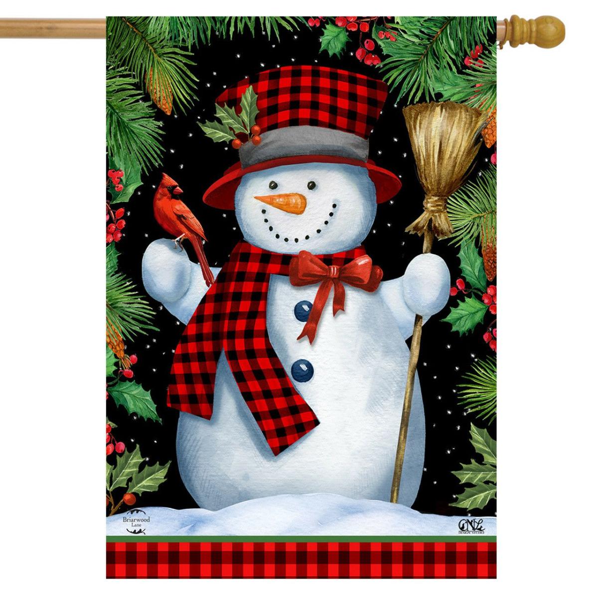 Red Checkered Snowman Winter House Flag | Themes Farmhouse Seasons