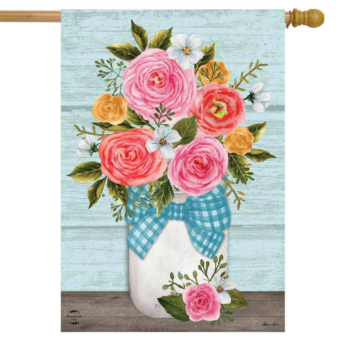 Rose Jar Spring House Flag | Seasons Everyday Seasons