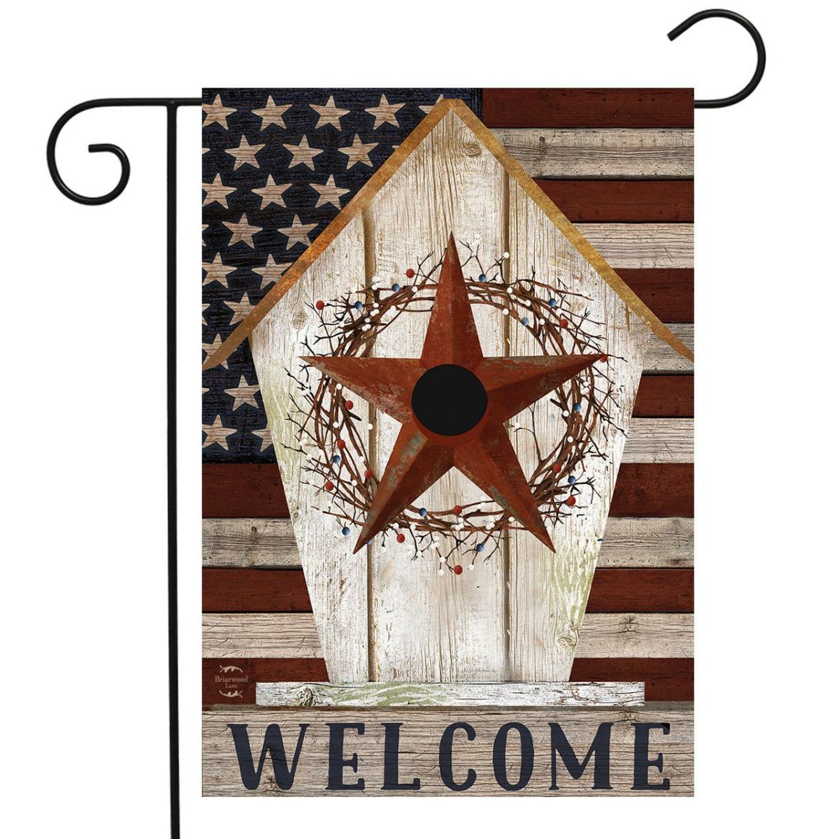 Rustic American Birdhouse Primitive Garden Flag | Seasons Animals & Critters Seasons