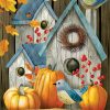 Rustic Fall Birdhouse Welcome House Flag | Themes Animals & Critters Seasons