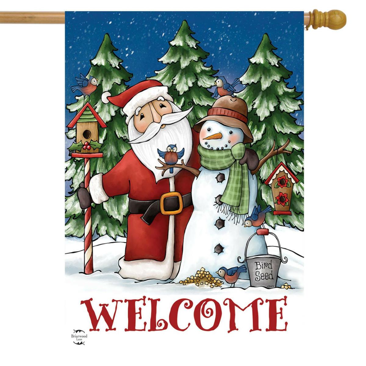 Santa And Snowman Christmas House Flag | Holidays Christmas Holidays