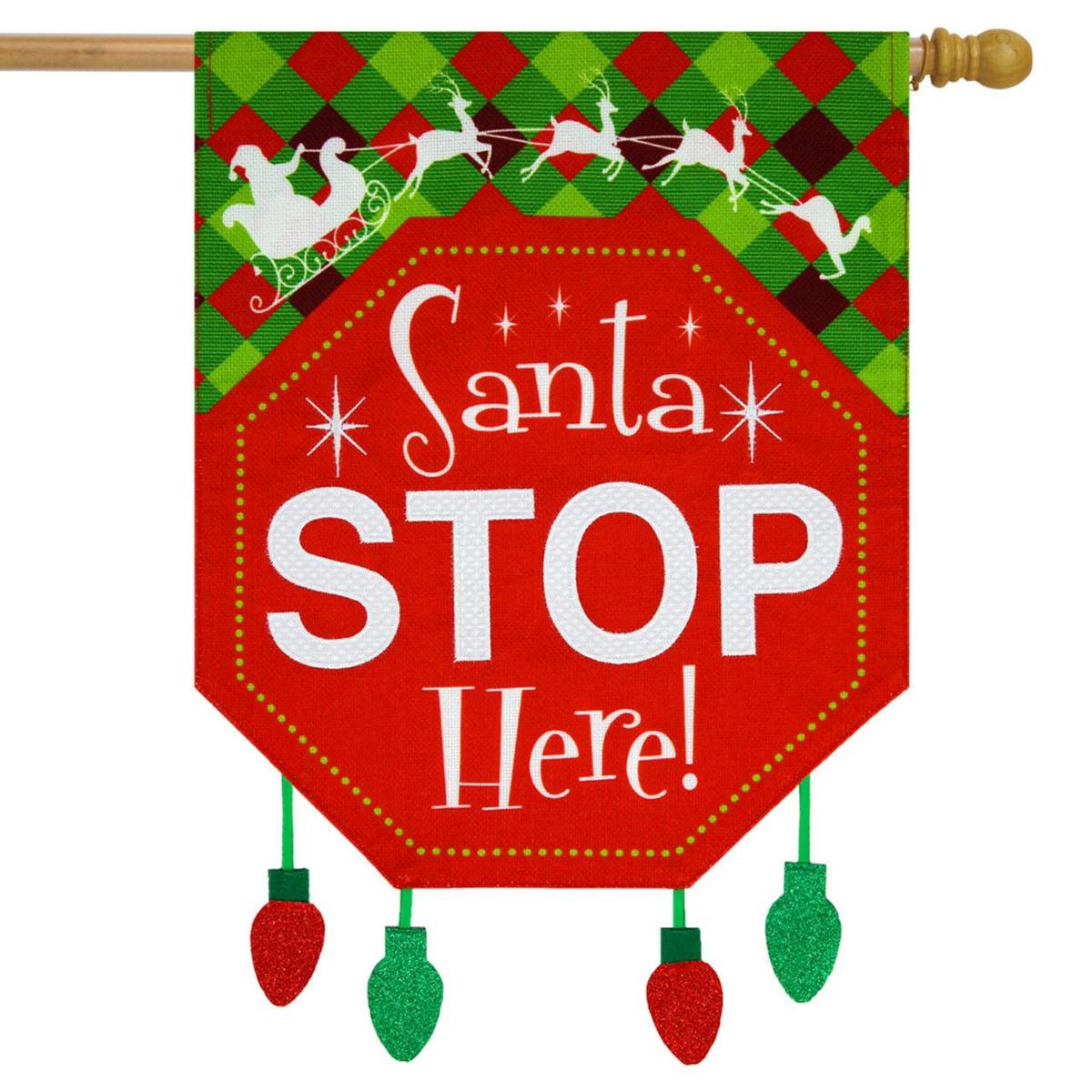 Santa Stop Here Christmas Burlap House Flag | Holidays Christmas Holidays