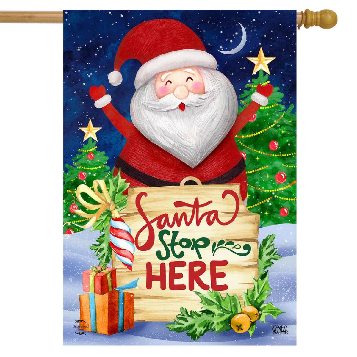 Santa Stop Here Christmas Double-Sided House Flag | Holidays Christmas Holidays