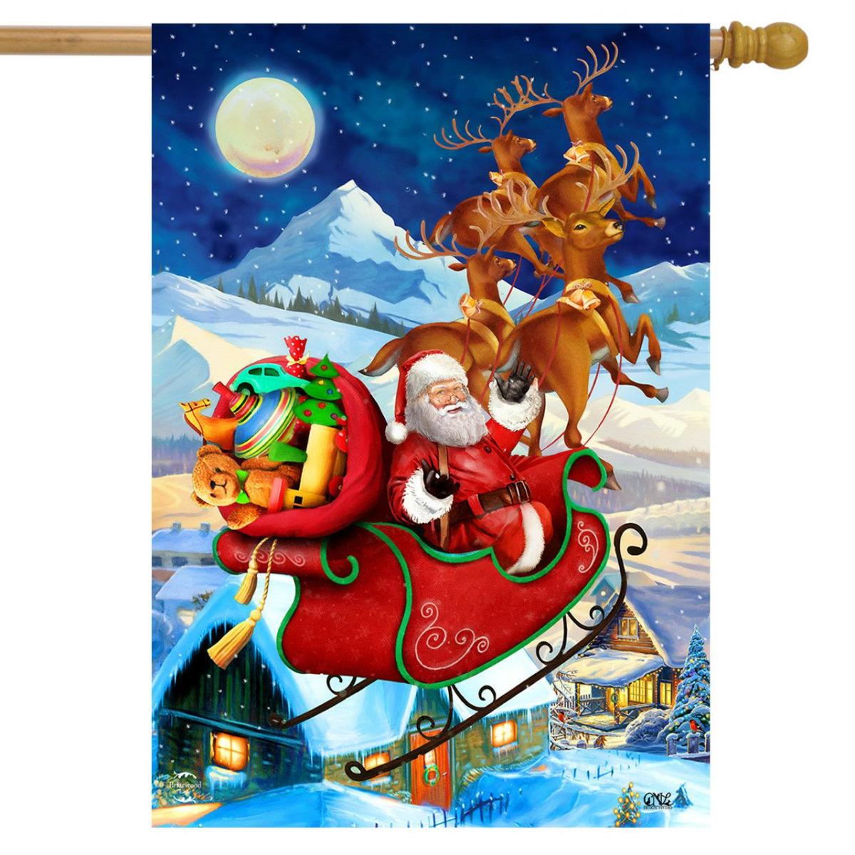 Santa’s Sleigh Christmas House Flag | Holidays Christmas Holidays