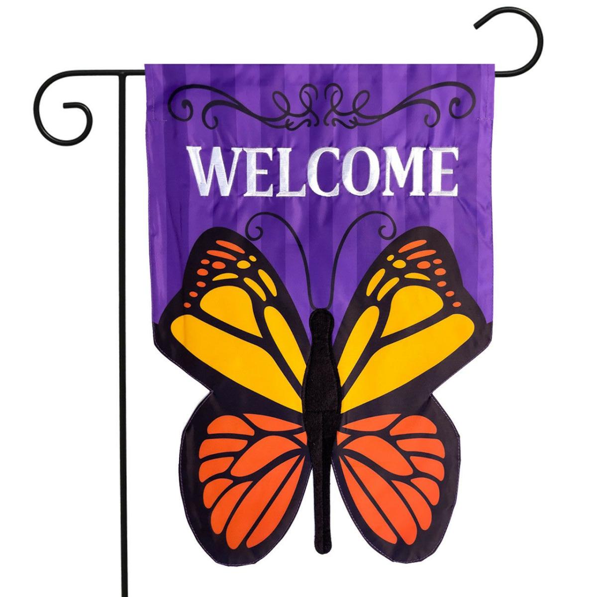 Sculpted Butterfly Welcome Applique Garden Flag | Themes Animals & Critters Seasons