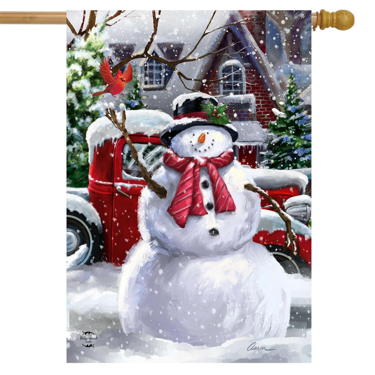 Snowfall Snowman Winter House Flag | Holidays Christmas Holidays