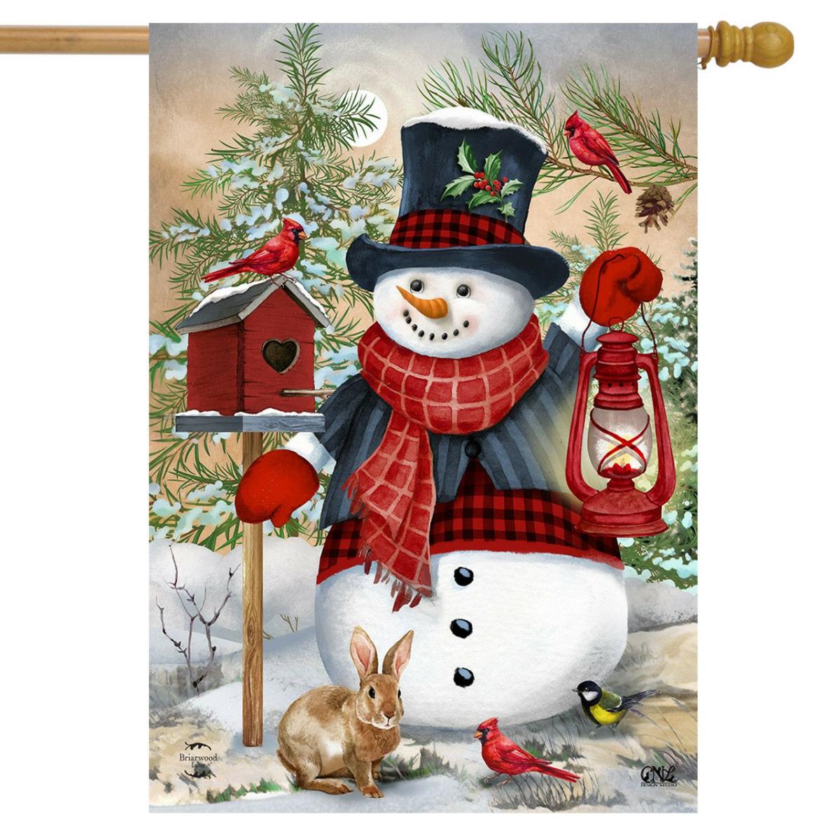 Snowman And Friends Winter House Flag | Seasons Animals & Critters Seasons