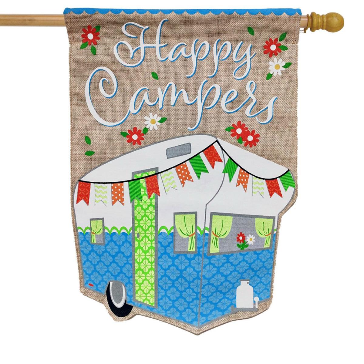 Spring Camper Burlap House Flag | Seasons House Flags Seasons