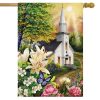 Spring Church Religious House Flag | Seasons Easter Holidays