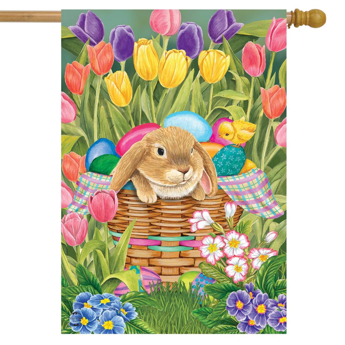 Spring Rabbit Tulips House Flag | Holidays Animals & Critters Holidays