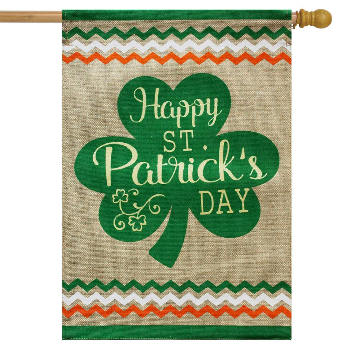 St. Patrick’s Day Clover Burlap House Flag | Holidays Holidays Holidays