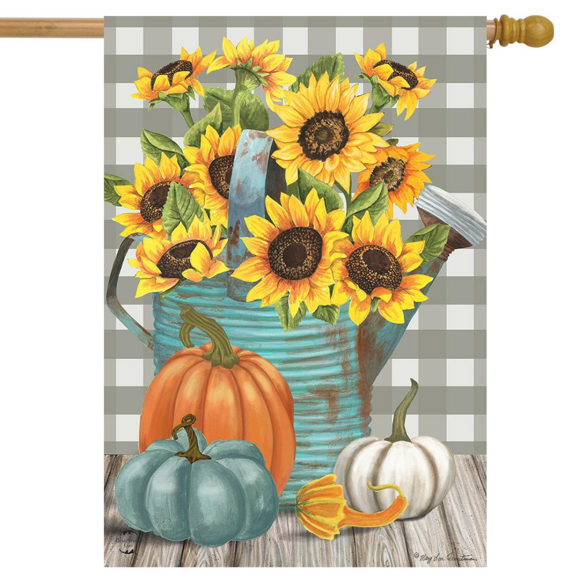 Sunflower Watering Can Fall House Flag | Themes Fall Seasons