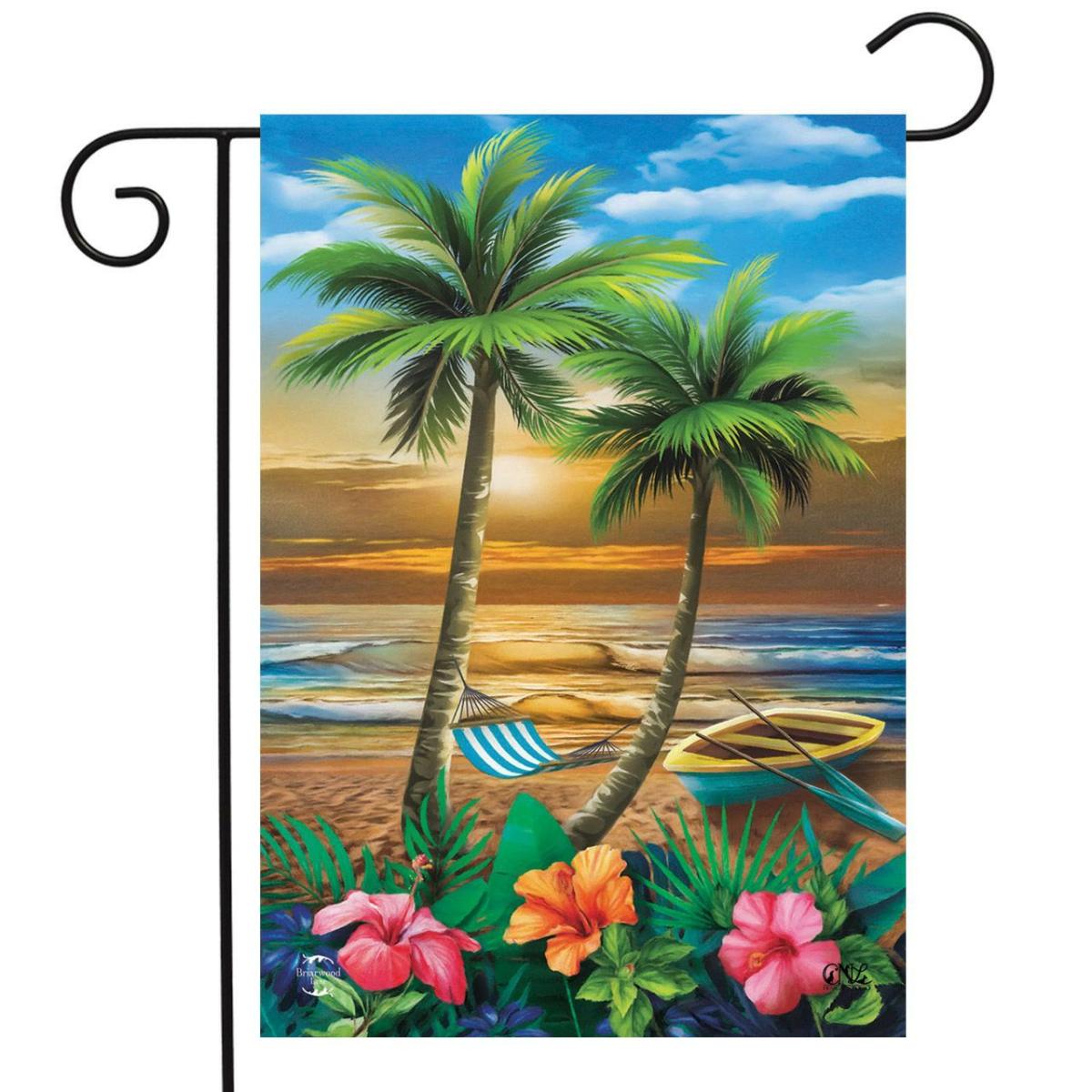 Sunset in Paradise Summer Garden Flag | Themes Beach Seasons