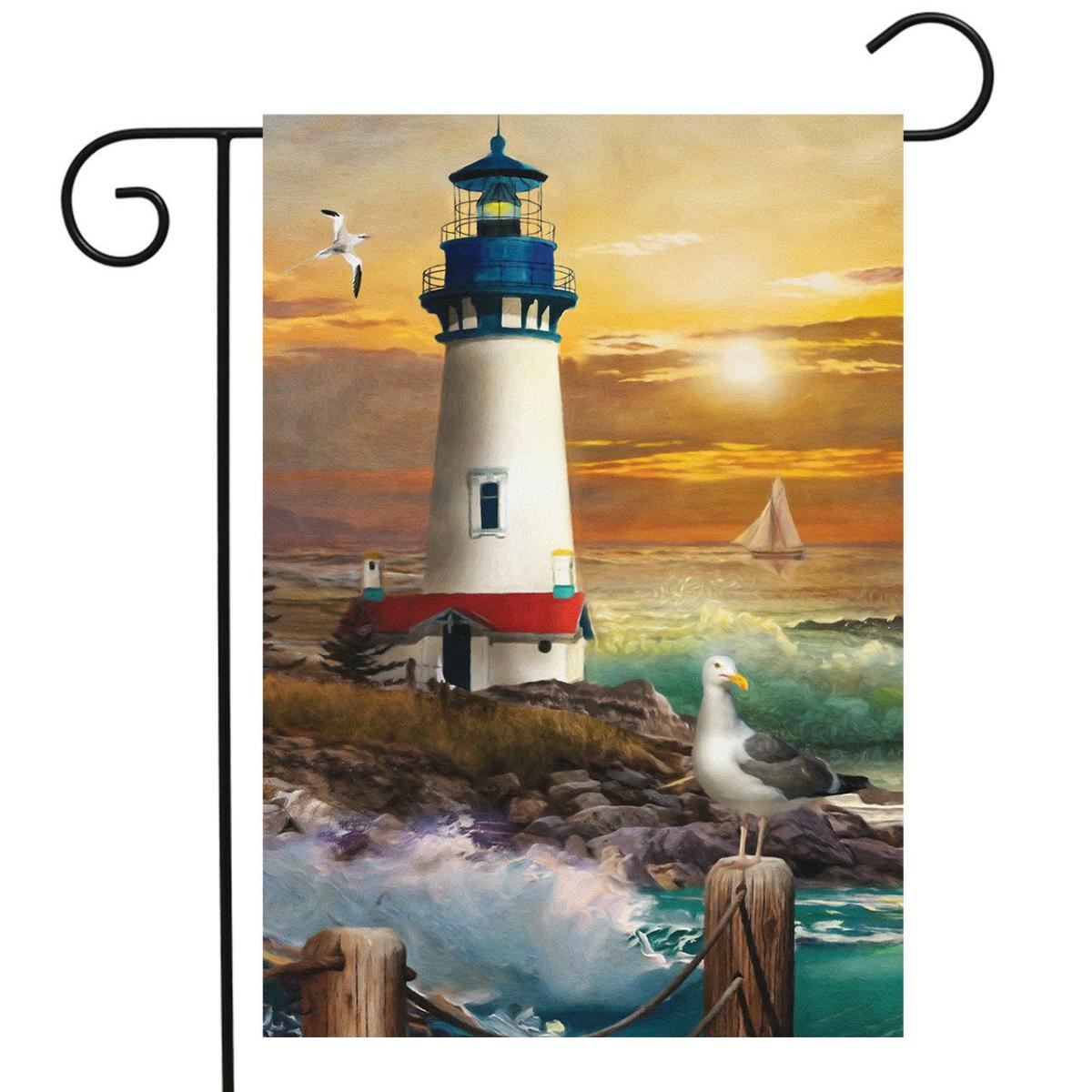 Sunset Lighthouse Summer Garden Flag | Themes Everyday Seasons