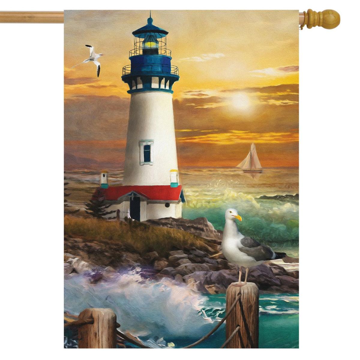 Sunset Lighthouse Summer House Flag | Themes Everyday Seasons