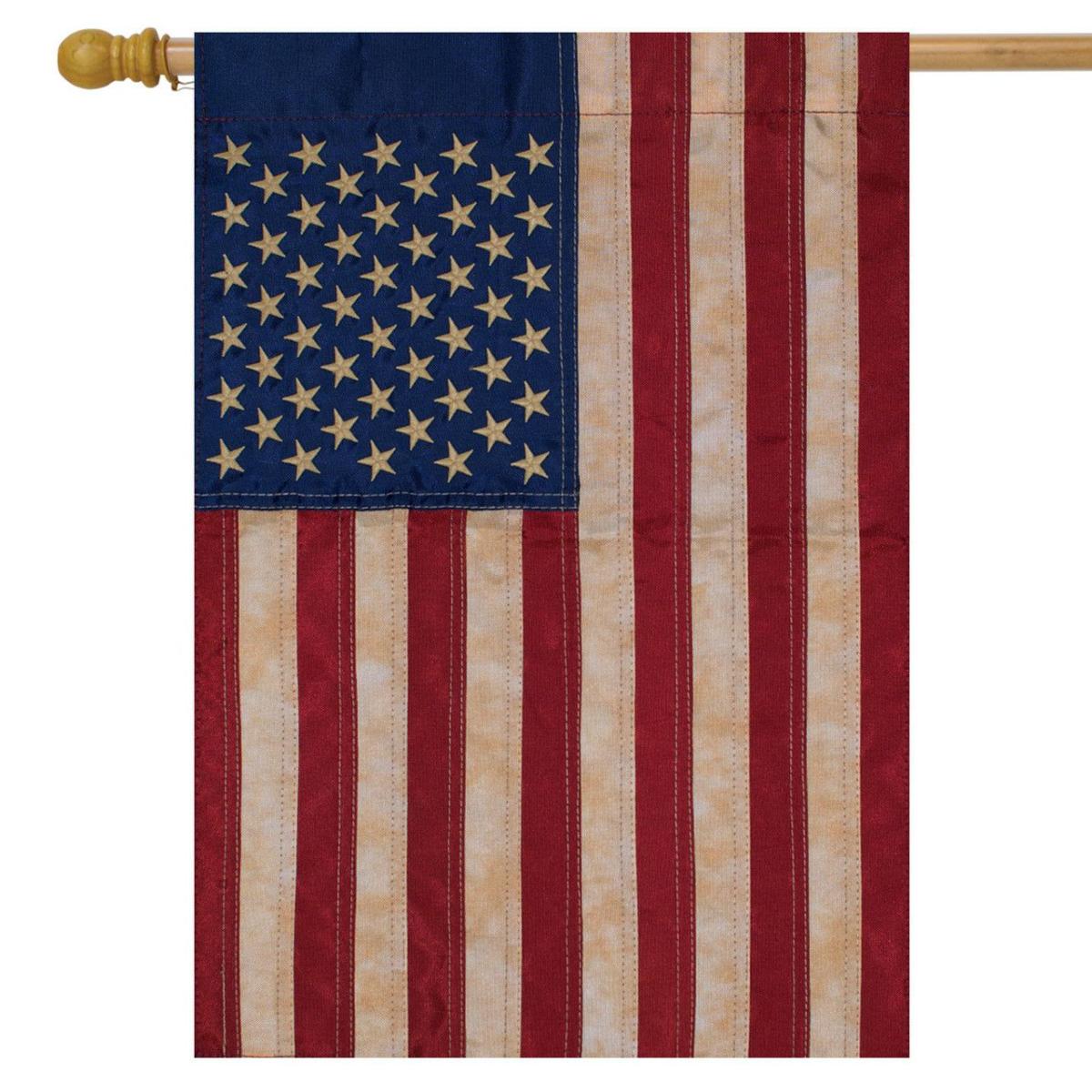 Tea Stained Embroidered American Flag House Flag | Seasons 4th of July Holidays