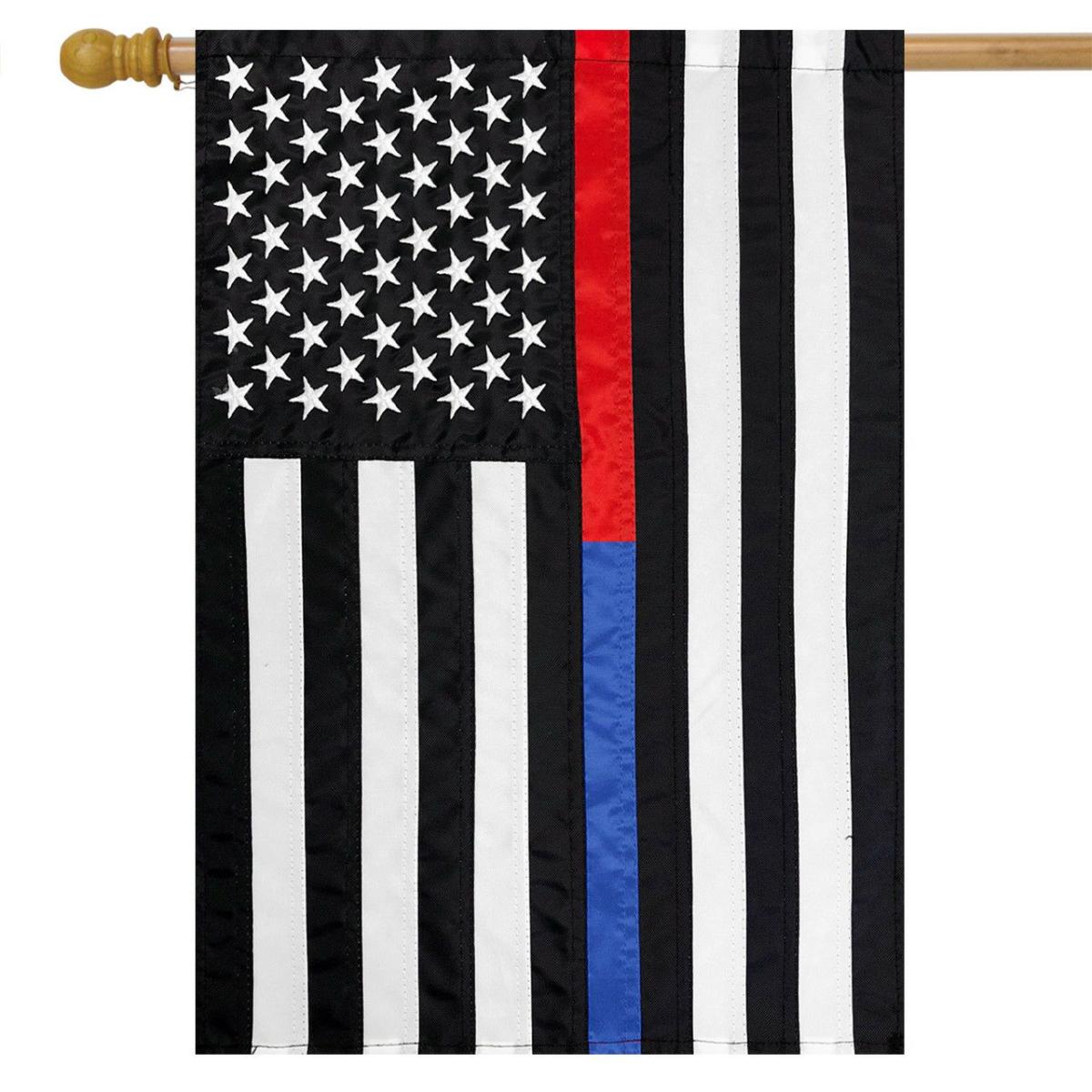 Thin Blue & Red Line Embroidered House Flag | Themes Everyday Seasons