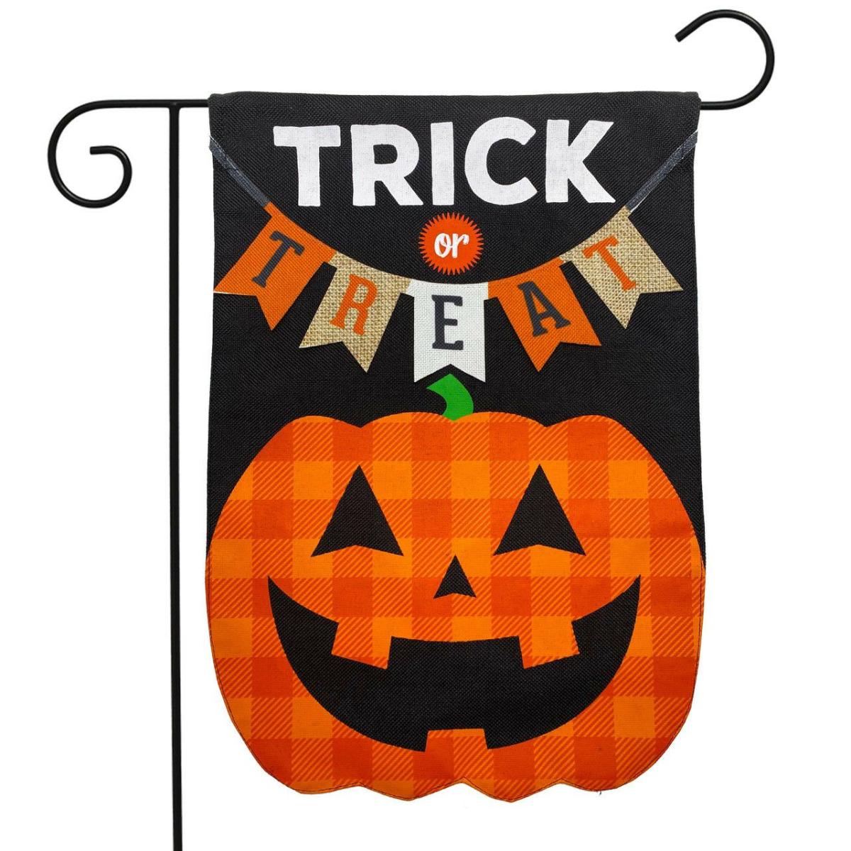 Trick Or Treat Pumpkin Burlap Halloween Garden Flag | Holidays Garden Flags Holidays