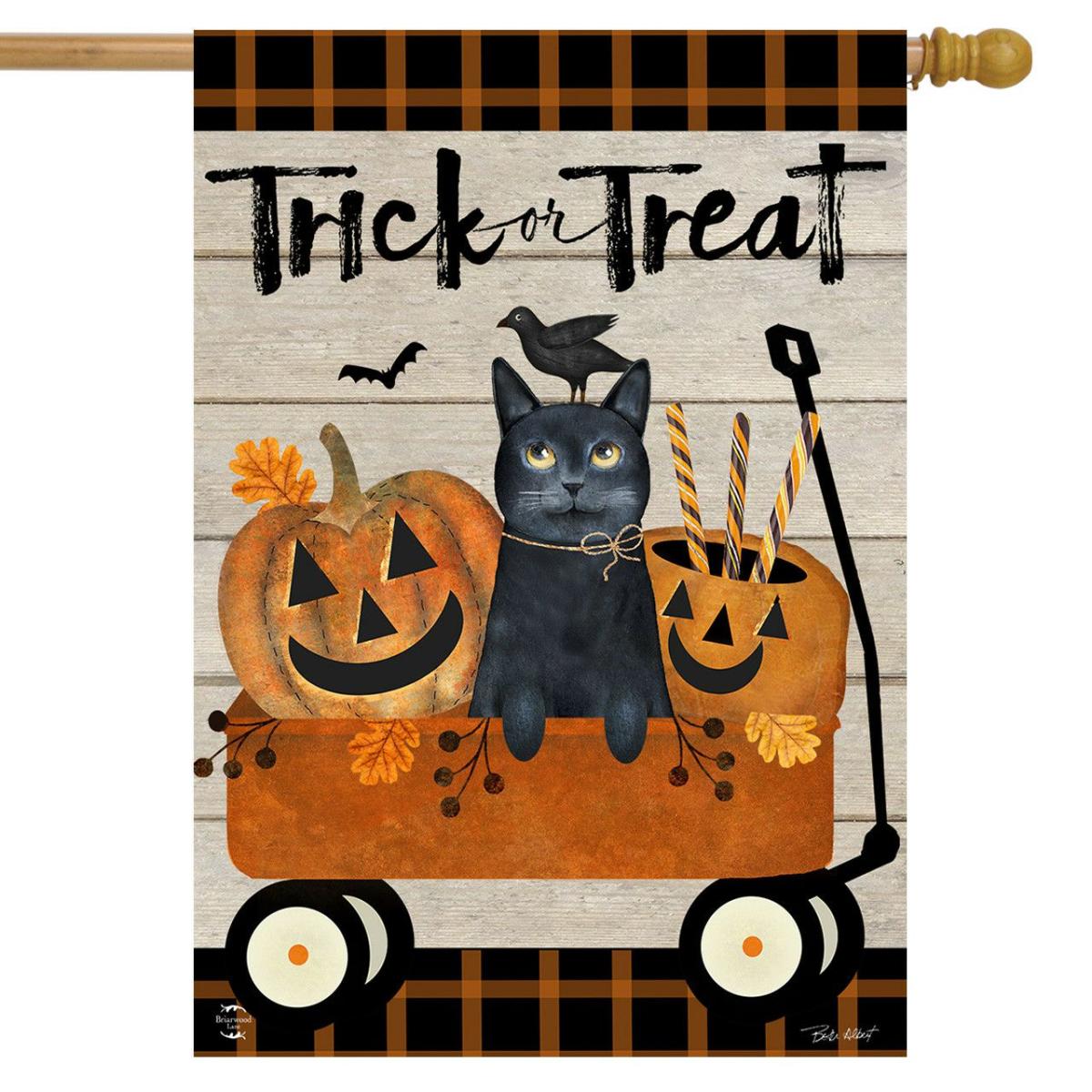 Trick Or Treat Wagon Halloween House Flag | Holidays Farmhouse Holidays