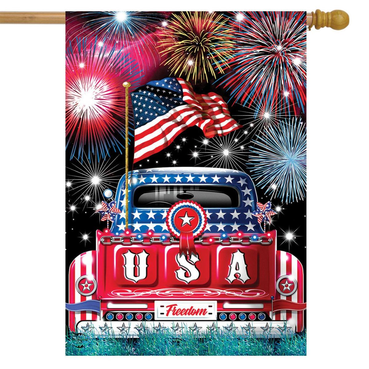 USA Pickup Patriotic House Flag | Seasons 4th of July Holidays