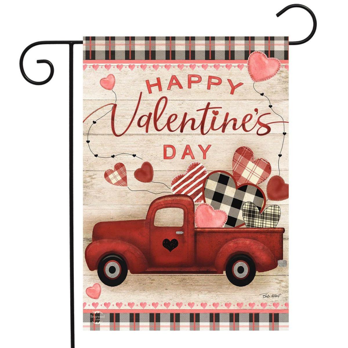 Valentine’s Love Pickup Primitive Garden Flag | Holidays Floral Holidays