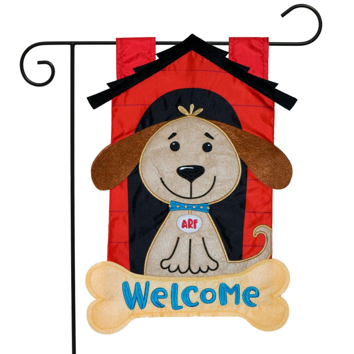 Welcome Doghouse Applique Garden Flag | Seasons Animals & Critters Seasons