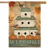 Welcome Fall Birdhouse Primitive House Flag | Themes Animals & Critters Seasons