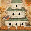 Welcome Fall Birdhouse Primitive House Flag | Themes Animals & Critters Seasons