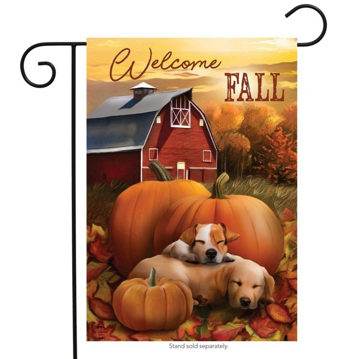 Welcome Fall Puppies Garden Flag | Seasons Animals & Critters Seasons