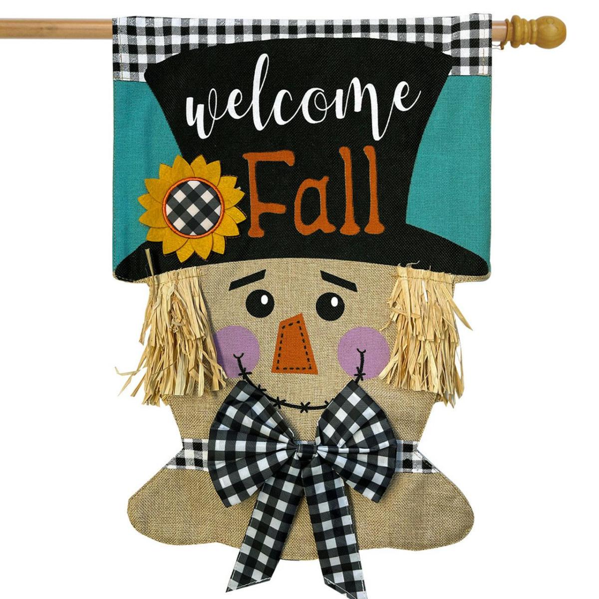 Welcome Fall Scarecrow Burlap House Flag | Seasons Fall Seasons