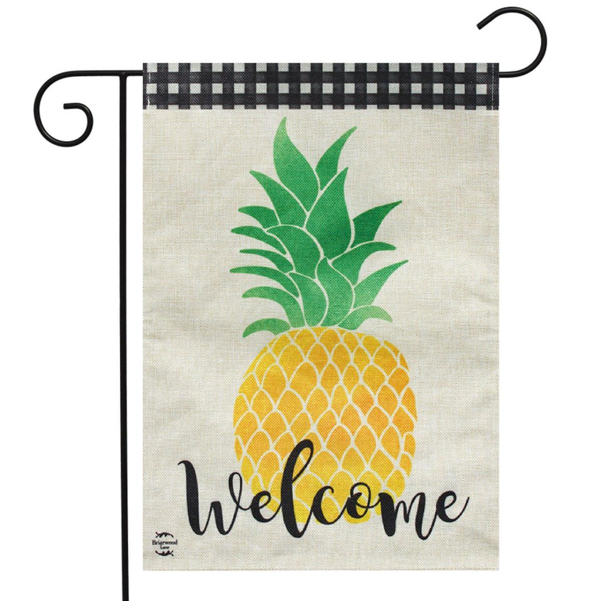 Welcome Pineapple Summer Burlap Garden Flag | Themes Everyday Seasons