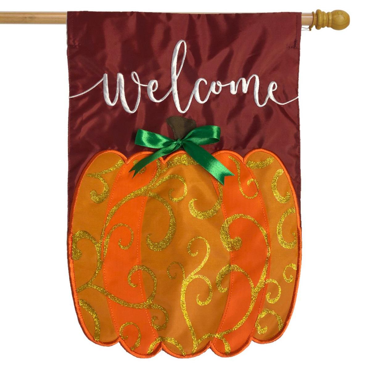 Welcome Pumpkin Fall Applique House Flag | Seasons Fall Seasons