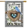 Welcome To Our Nest Inspirational House Flag | Seasons Animals & Critters Seasons