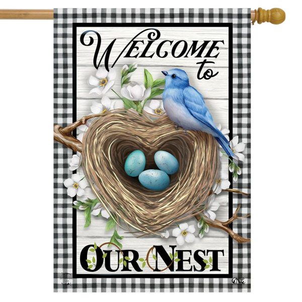 Welcome To Our Nest Inspirational House Flag | Seasons Animals & Critters Seasons