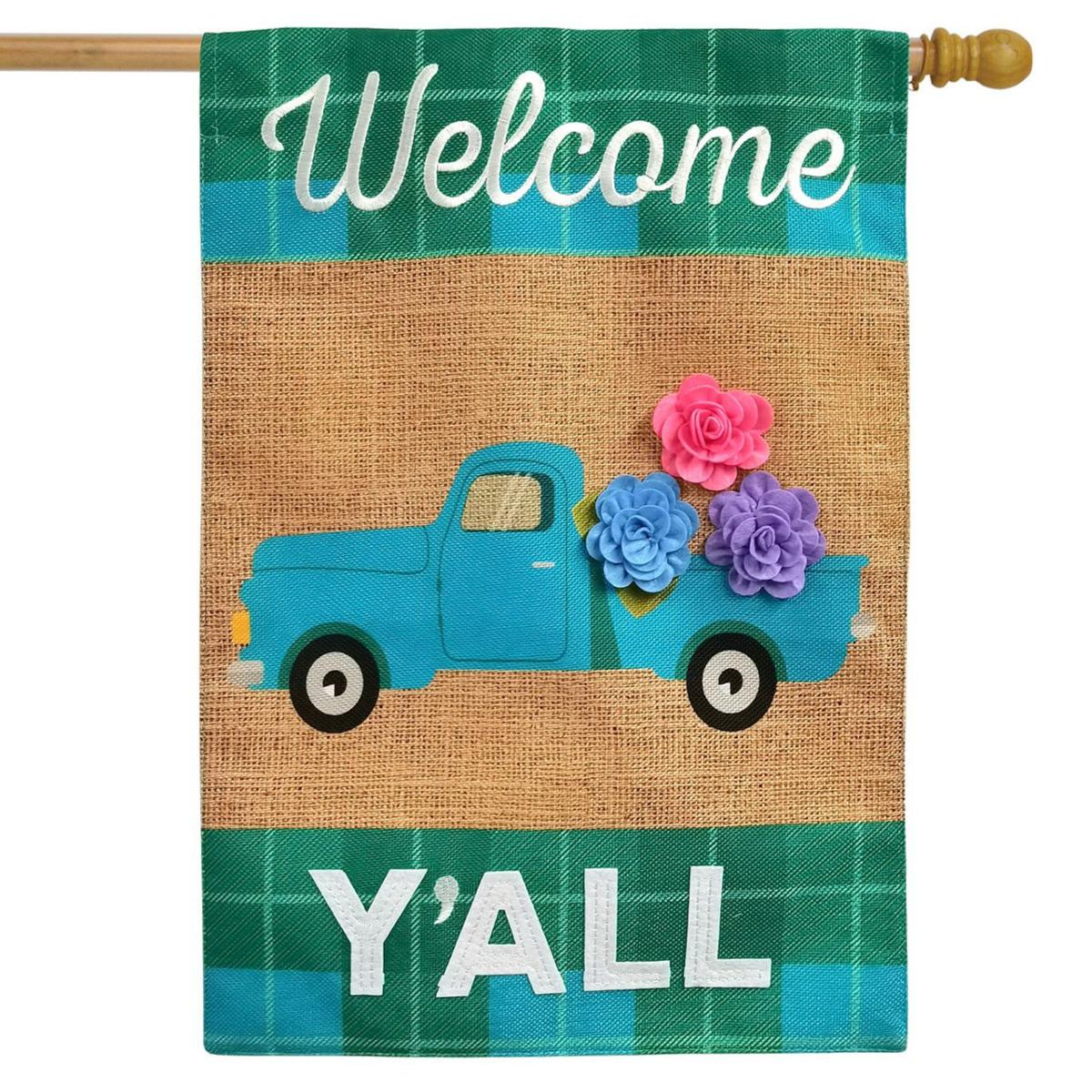 Welome Y’all Spring Burlap House Flag | Seasons Everyday Seasons