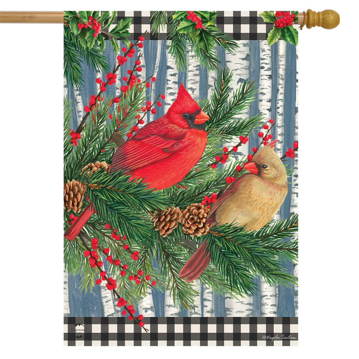 Winter Birch Tree Cardinals House Flag | Seasons Animals & Critters Seasons