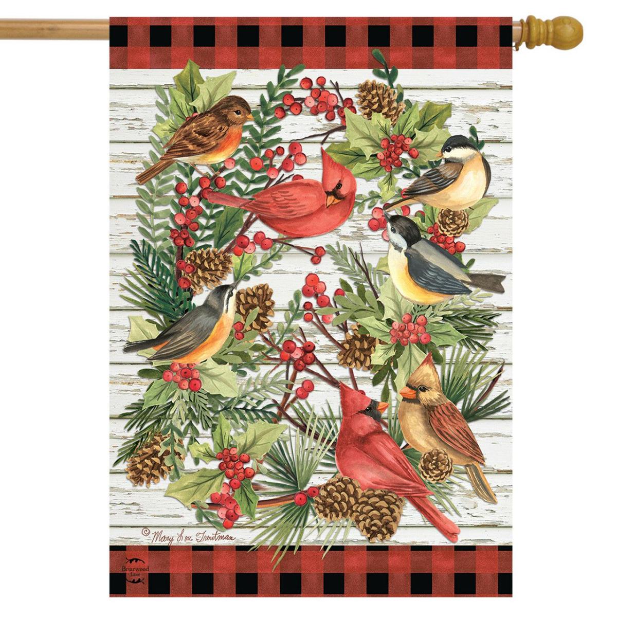 Winter Bird Wreath House Flag | Seasons Animals & Critters Seasons