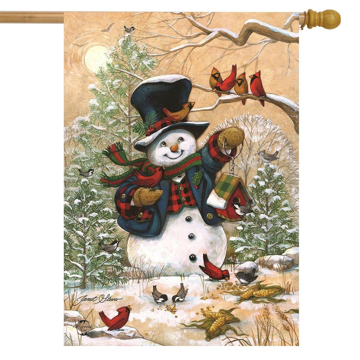 Winter Friends Snowman House Flag | Seasons Animals & Critters Seasons