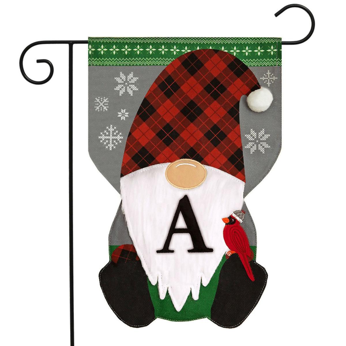 Winter Gnome Burlap Monogram Letter a Garden Flag | Seasons Garden Flags Seasons