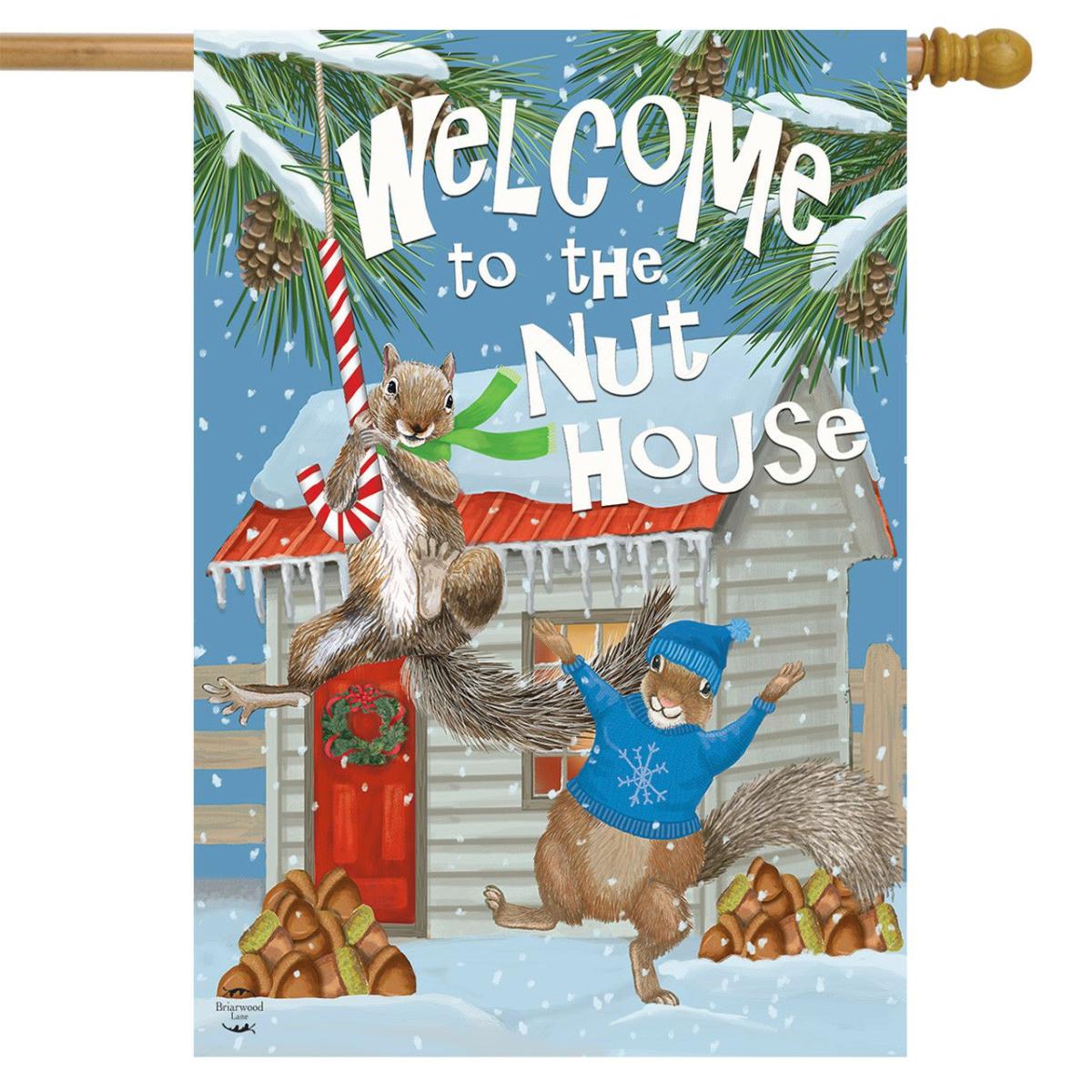 Winter Nuthouse Squirrels House Flag | Seasons Animals & Critters Seasons