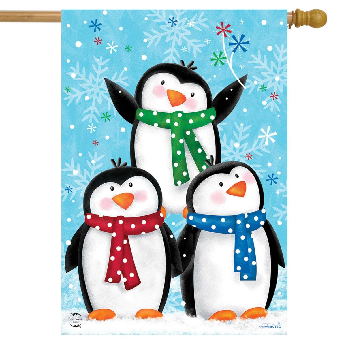 Winter Penguins House Flag | Seasons Animals & Critters Seasons