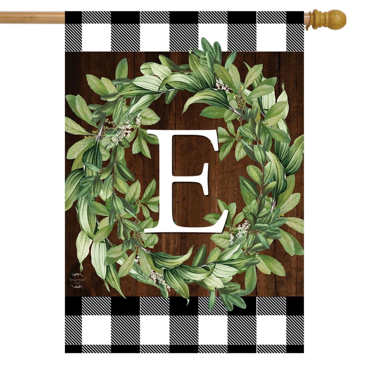 Wreath Monogram E Double-Sided House Flag | Themes Everyday Seasons