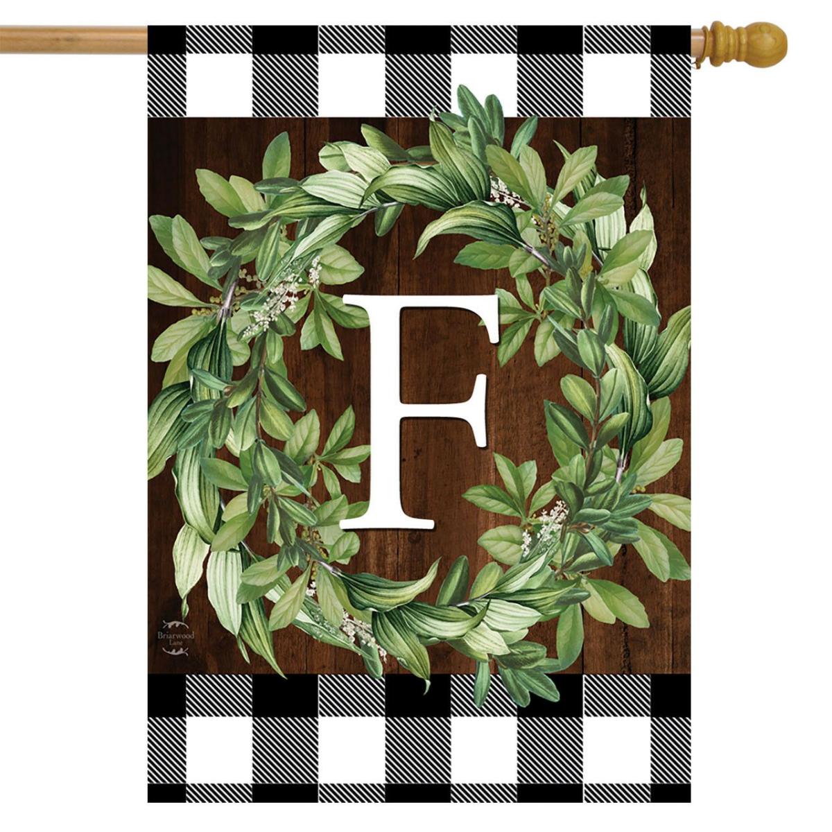 Wreath Monogram F Double-Sided House Flag | Seasons Everyday Seasons