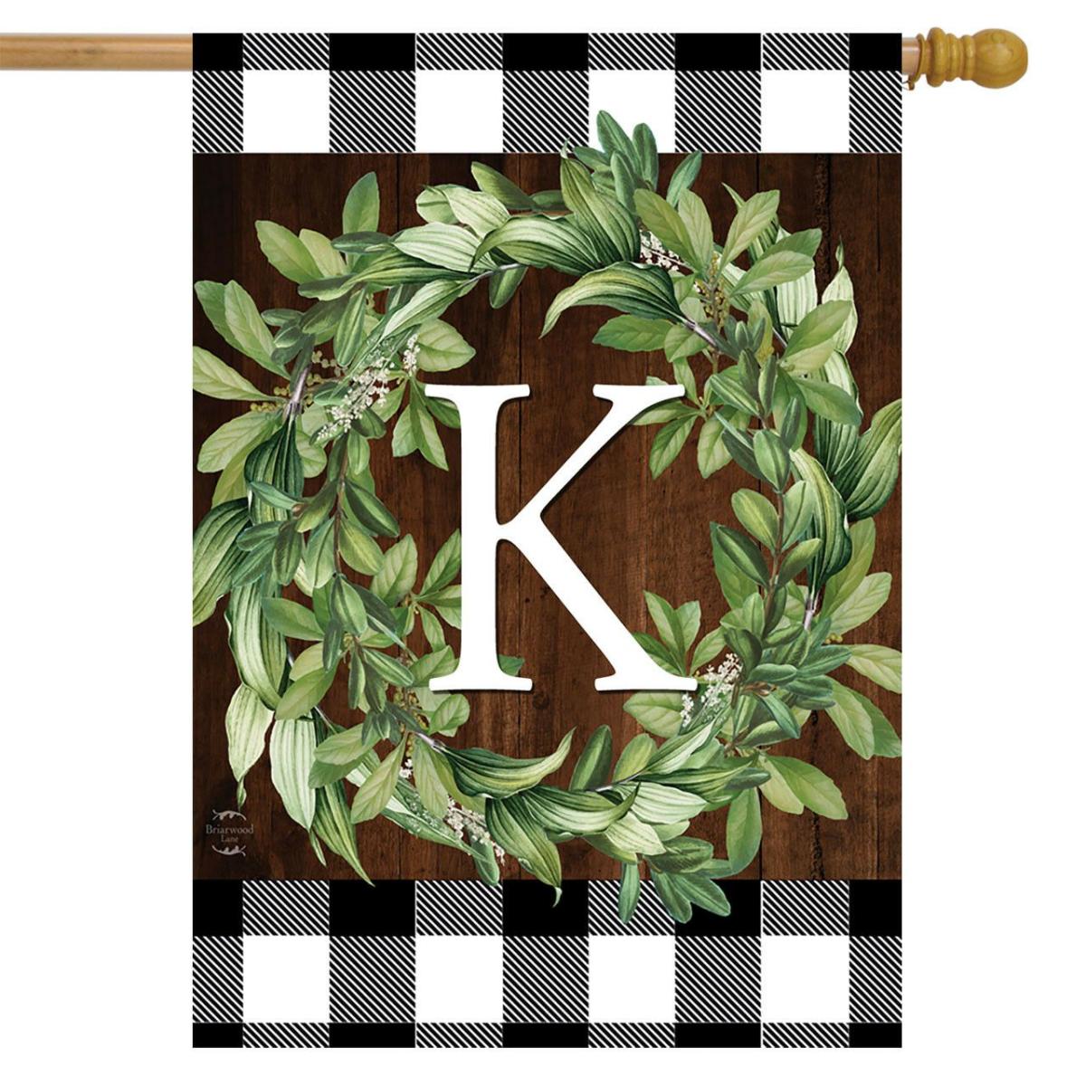 Wreath Monogram K Double-Sided House Flag | Themes Everyday Seasons