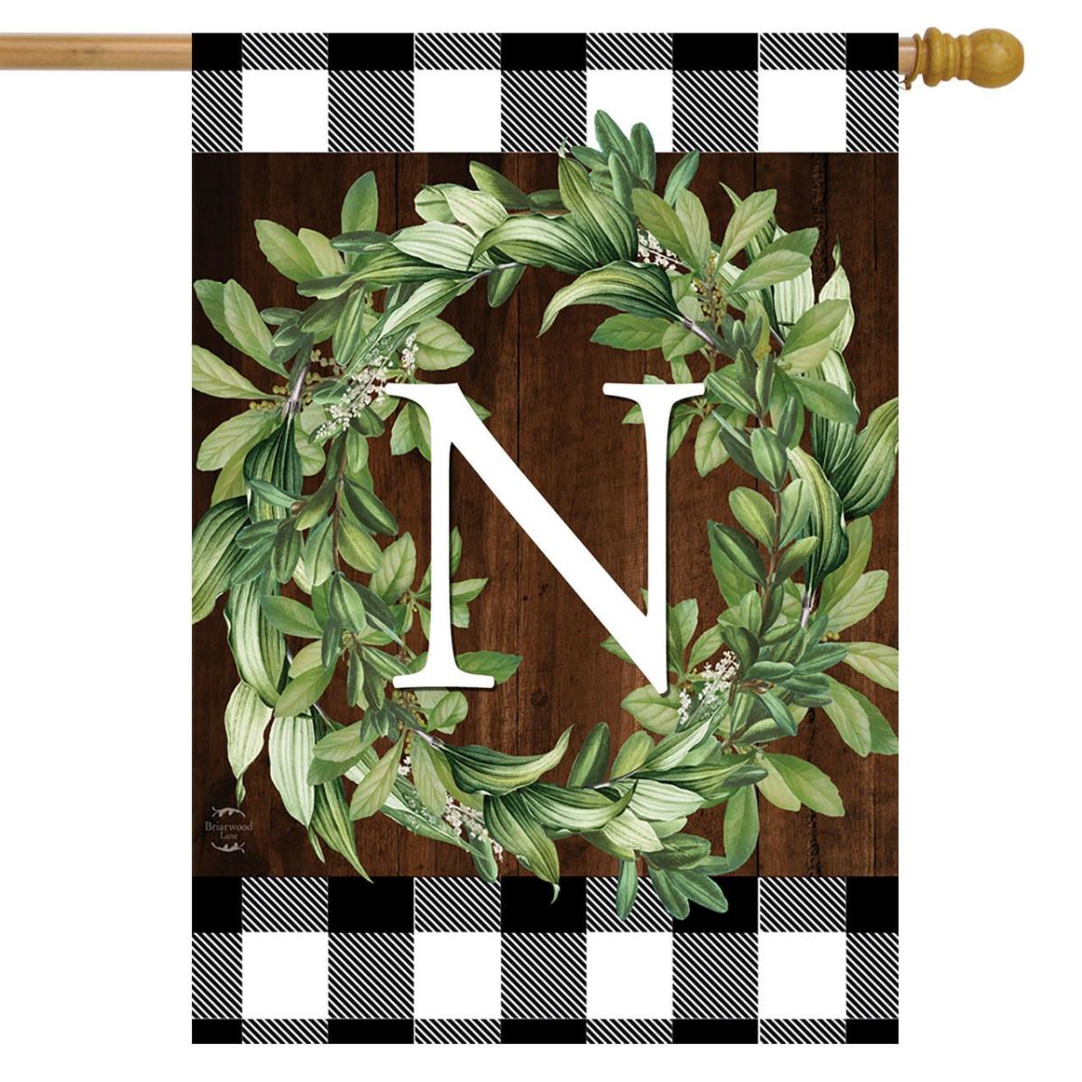 Wreath Monogram N Double-Sided House Flag | Seasons Everyday Seasons