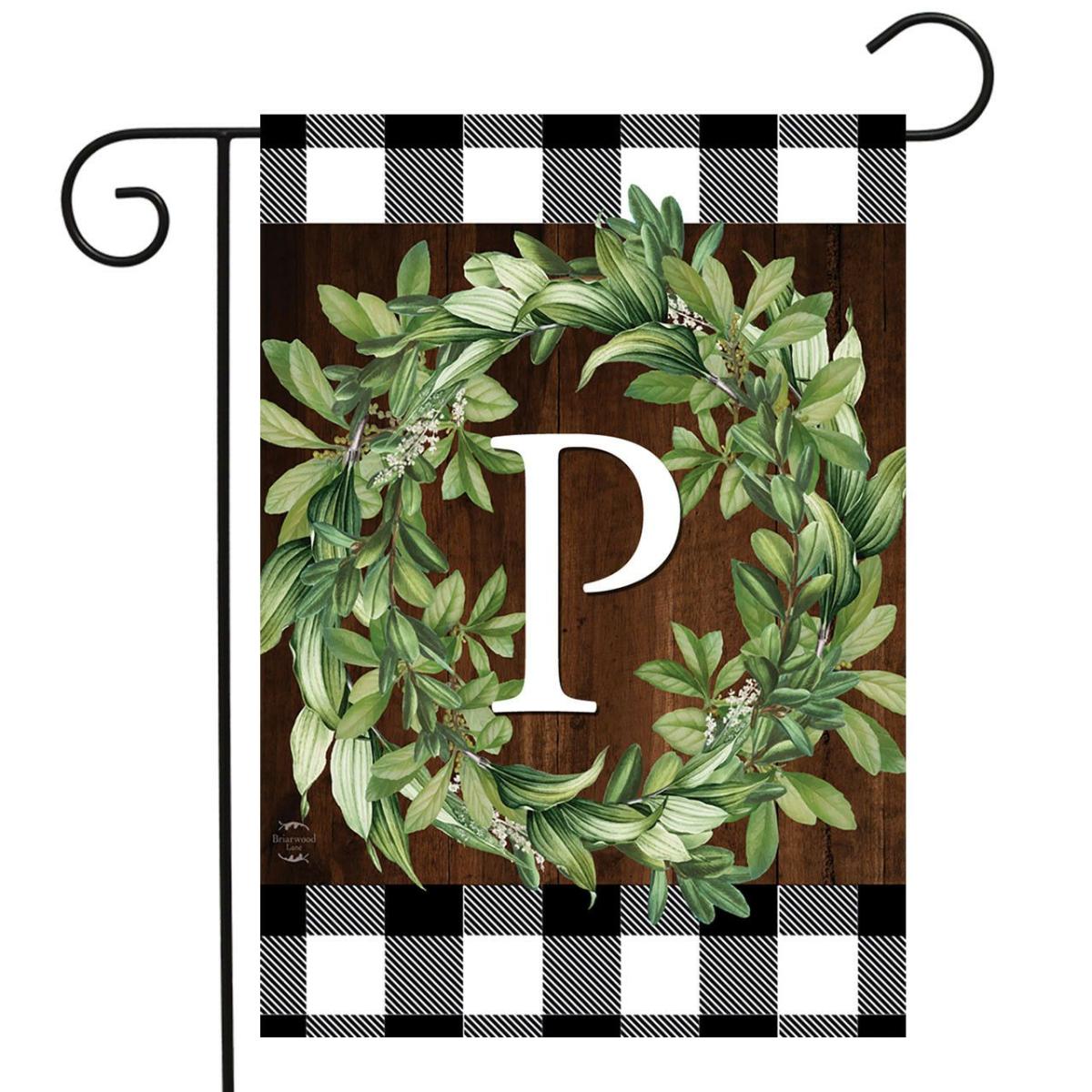 Wreath Monogram P Garden Flag | Themes Everyday Seasons