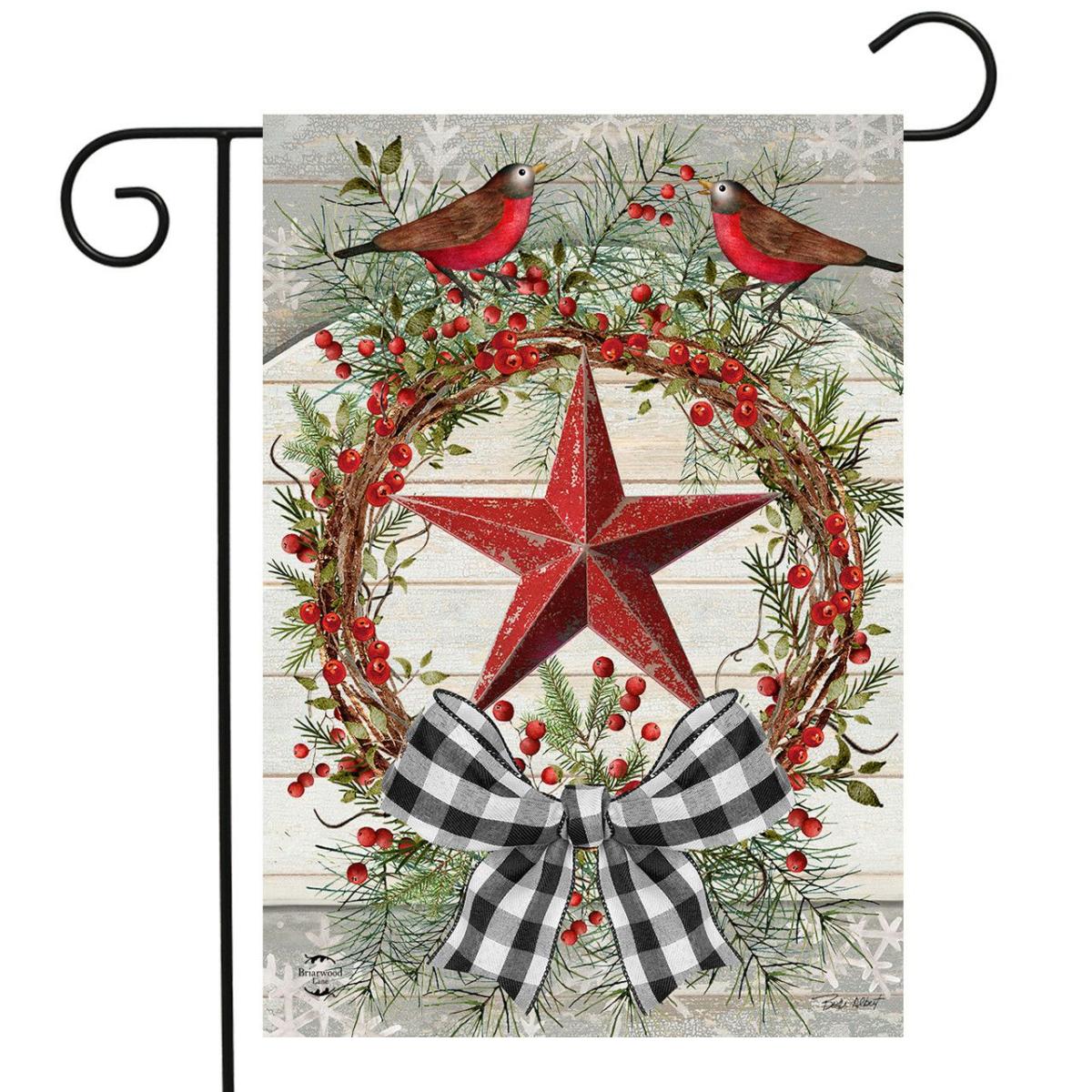 Berry Wreath Barnstar Winter Garden Flag | Seasons Animals & Critters Seasons