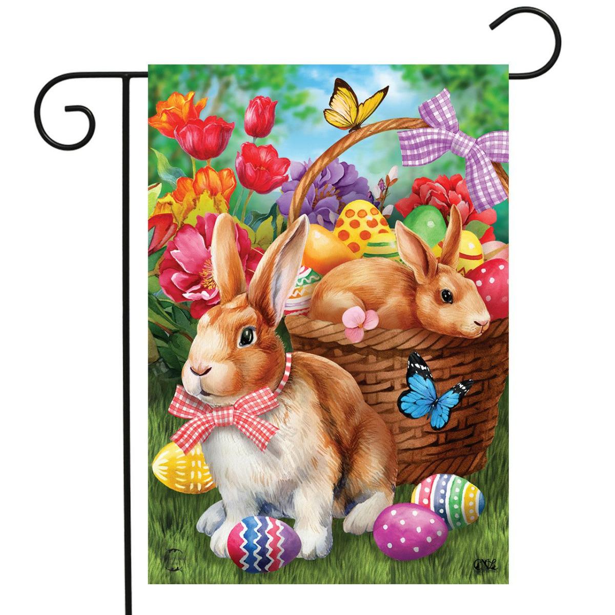 Bunnies And Basket Easter Garden Flag | Holidays Easter Holidays