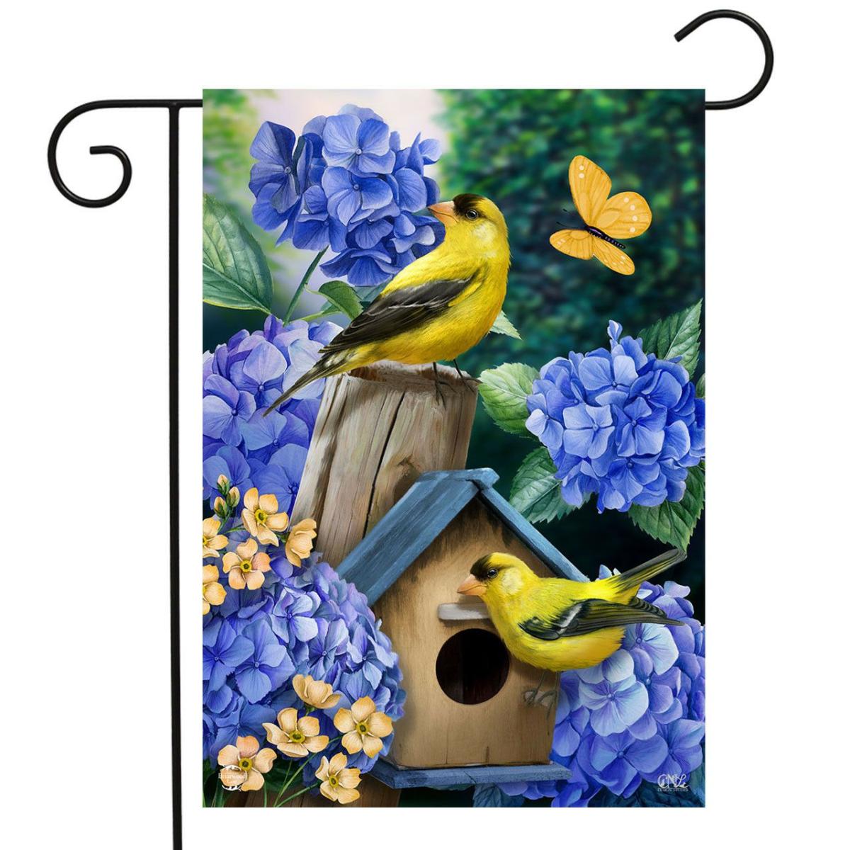 Goldfinches and Hydrangea Garden Flag | Seasons Animals & Critters Seasons