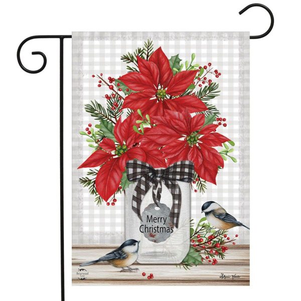 Poinsettia Jar Christmas Garden Flag | Themes Christmas Holidays